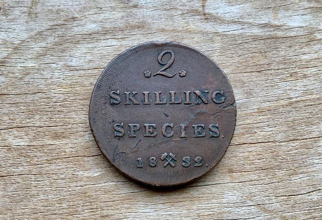 scarce 1832 Norway high grade 2 skilling coin with manufacturing die flaws
